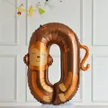 Brown number 0 foil balloon featuring a cute monkey design for kids birthday parties - Monkey Number 0