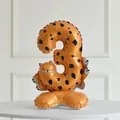 Standing number 3 balloon with orange leopard print and cute animal face for birthday party - Standing Leopard Number Three