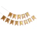 Kraft paper Happy Birthday banner with gold foil letters and swallowtail fishtail flags - Gold Foil Lettering
