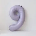 Detail shot of a matte lavender 40-inch number 9 foil balloon for birthday party decor - Number 9