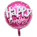 22-inch rose red Happy Birthday balloon with white stars and heart patterns - Round / Pink