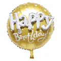 22 inch round golden aluminum foil balloon featuring white Happy Birthday lettering - Round / Gold