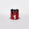 Red felt 1st birthday crown for baby photos with white number one and black elastic band - Number 1