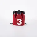 Red felt birthday crown hat featuring a white number 3 and black elastic strap - Number 3