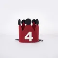 Red felt 4th birthday crown for kids with white number four and black elastic strap - Number 4