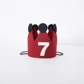 Red felt birthday crown hat for kids with white number 7 and black elastic strap - Number 7