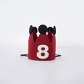 Red felt mini birthday crown hat with white number 8 and black elastic strap - Number 8