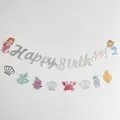 Mermaid birthday banner with colorful laser fish and shell ocean party decorations - Iridescent Mermaid Birthday Banner