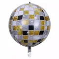 Detail of 22-inch disco ball balloon with silver grid pattern and sparkling star effects - Black Gold Disco Ball