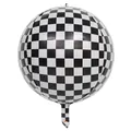 Detail of a 4D round checkered aluminum foil balloon for racing party decoration - Black and White Mosaic Disco Ball