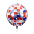 Close-up of a 22-inch 4D disco foil balloon with a red, white, and blue checkered pattern - Blue and Red Disco Ball