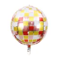 Detail of 4D disco ball foil balloon with colorful square patterns and sparkling stars - Red Gold Disco Ball