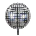 Close-up of a 22-inch silver 4D disco ball balloon with shiny metallic mirror texture - Laser Silver Disco Ball
