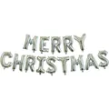 Macro view of silver foil MERRY CHRISTMAS letter balloons with metallic glossy finish - Silver Letter
