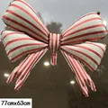Macro shot of 77x63cm red and white striped bow balloon with shiny foil texture - Striped Bowknot (Beige Base) / 77cmx63cm