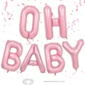 Pink OH BABY foil balloon set with ribbon and straw for baby shower decoration - Pink OH BABY Style / Pink