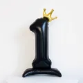40-inch standing black number 1 balloon with gold crown for 1st birthday party decor - Number 1