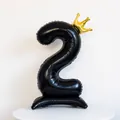 40-inch black number 2 foil balloon with gold crown and base for birthday party - Number 2
