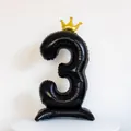 40-inch black number 3 balloon with gold crown and base for 3rd birthday party decor - Number 3
