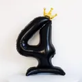 Black foil number 4 balloon with gold crown for 4th birthday party decoration - Number 4