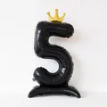 Globo negro número 5 de 40 pulgadas con corona dorada y base para decoración de fiesta - Número 5