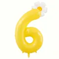 Dettaglio palloncino giallo numero 6 con margherita per decorazione compleanno - Numero 6