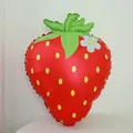 Matte red strawberry foil balloon with green leaves and small white flower for party decor - Red