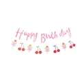 Pink Fairy Flower Happy Birthday Banner for Girls Party Decoration with Cartoon Fairy and Cherry - Fairy Cherry Birthday Banner