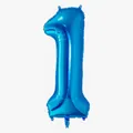 Detailed view of 32-inch blue number 1 foil balloon with inflation valve and hanging tabs - Blue Number 1