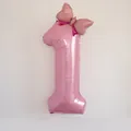 Globo de papel de aluminio rosa número 1 de 32 pulgadas con lazo de lunares para cumpleaños - Número 1