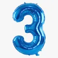Detailed close-up of blue foil balloon in number 3 shape for birthday party decorations - Blue Number 3