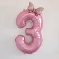 Globo de número 3 rosa con lazo de lunares para decoración de fiesta de 3 cumpleaños - Número 3