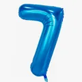Dettaglio del palloncino blu numero 7 in alluminio con finitura metallica e valvola - Blu Numero 7