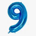 Dettaglio del palloncino numero 9 in alluminio blu brillante con finitura metallica - Blu Numero 9