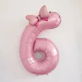 Ballon chiffre 6 rose 32 pouces avec nœud à pois pour décoration de fête - Chiffre 6