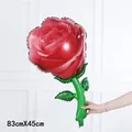 Red rose flower aluminum foil balloon 83x45cm for Valentine's Day party decor - Green Stem Rose Red