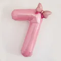 Ballon chiffre 7 rose en aluminium avec nœud à pois pour fête d'anniversaire - Chiffre 7