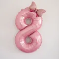 Ballon chiffre 8 en aluminium rose de 32 pouces avec un joli nœud à pois pour fête - Chiffre 8