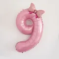 Ballon chiffre 9 en aluminium rose de 32 pouces avec nœud à pois pour anniversaire - Chiffre 9