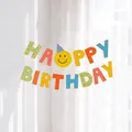 Banderole joyeux anniversaire colorée avec décoration smiley pour fête enfant - Chapeau Coréen Smiley Bannière d'Anniversaire Colorée A1