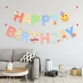 Banderole Happy Birthday colorée avec motifs festifs pour décoration de fête enfant - Smiley Coréen Cadeau Bannière d'Anniversaire A2