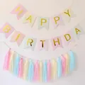 Gold foil Happy Birthday banner with pastel macaron tassels for party decoration - Macaron Gold Stamped Fish Tail Banner And Paper Tassels