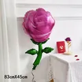 Pink rose flower shaped foil balloon for romantic party decor, 83cm x 45cm size - Green Stem Rose Pink
