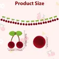 Detail view of felt cherry garland pieces with precise size dimensions in inches and cm - Burgundy