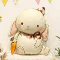 Cute cream lop-eared rabbit foil balloon with carrot design for baby birthday, 67x77cm - Matte Carrot Rabbit