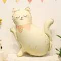 Cute cream cat balloon with pink bow and golden stars, size 72x72cm for birthday party - Matte Waving Cat