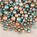 Mix of colorful ABS faux pearls in peacock blue and champagne gold for DIY crafts - No Hole / 4/6/8/10mm Mixed, approx 250 Pieces / Gold Peacock Green