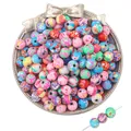 Perles rondes en pâte polymère à motifs floraux colorés pour création de bijoux - Perles Rondes Multicolores (Mélange Aléatoire) / 8mm (30 Pièces)