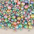 Iridescent ABS gradient faux pearls in mixed sizes for DIY nail art and resin crafts - No Hole / 4/6/8/10mm Mixed, approx 250 Pieces / Purple Blue Green