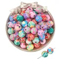 Perles colorées en pâte polymère de 10 mm avec motifs floraux pour bracelets DIY - Perles Rondes Multicolores (Mélange Aléatoire) / 12mm (20 Pièces/Paquet)